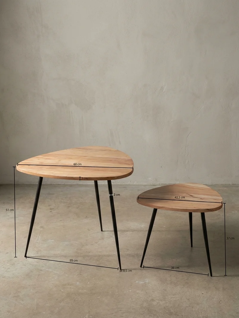 Beistelltisch Set – Holz Metall Braun Schwarz 60x51x60 cm 42x37x42 cm