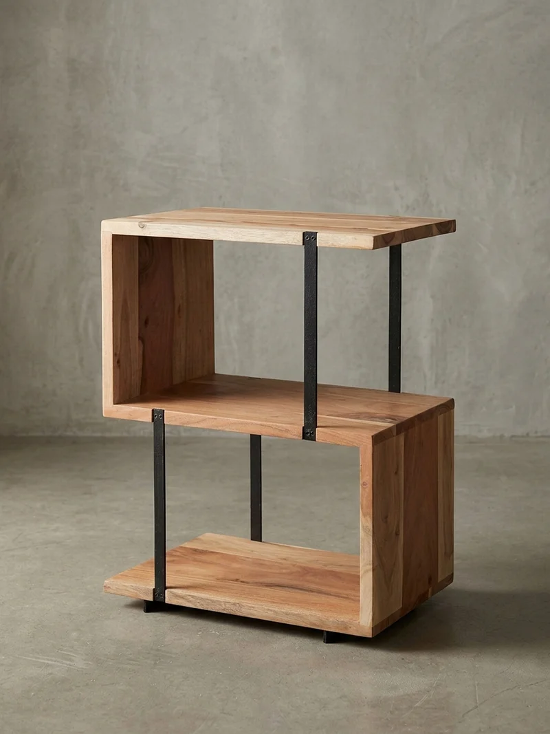 Beistelltisch – Massivholz Edelstahl S-Form modern