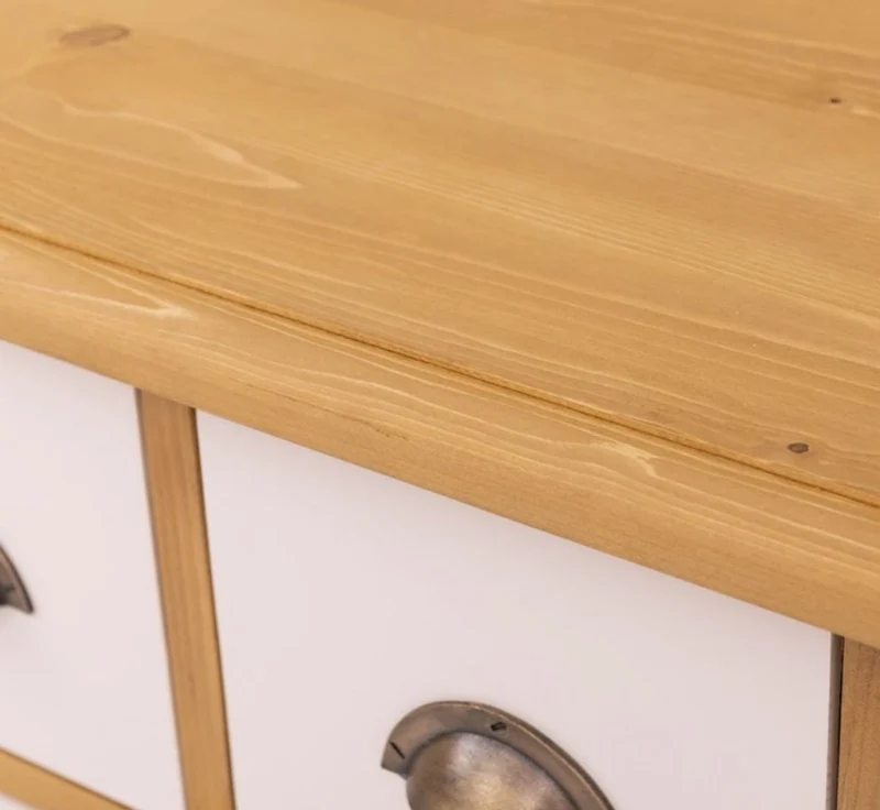 Casa Padrino Landhausstil Kommode Naturfarben / Weiß 180 x 48 x H. 95 cm - Massivholz Schrank mit 19 Schubladen - Landhausstil Möbel - Möbel im Landhausstil - Landhausstil Einrichtung
