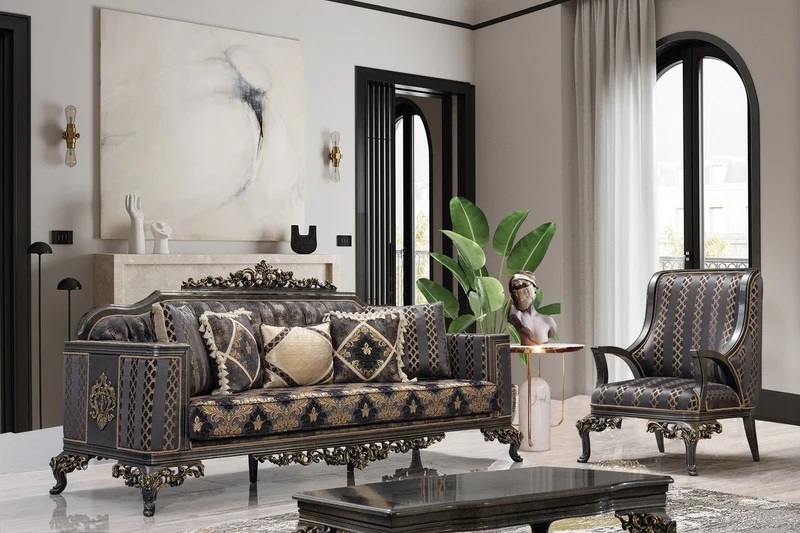 Casa Padrino Luxus Barock Sofa Lila / Grau / Gold - Barockstil Wohnzimmer Sofa mit elegantem Muster - Luxus Wohnzimmer Möbel im Barockstil - Barock Möbel - Barock Einrichtung