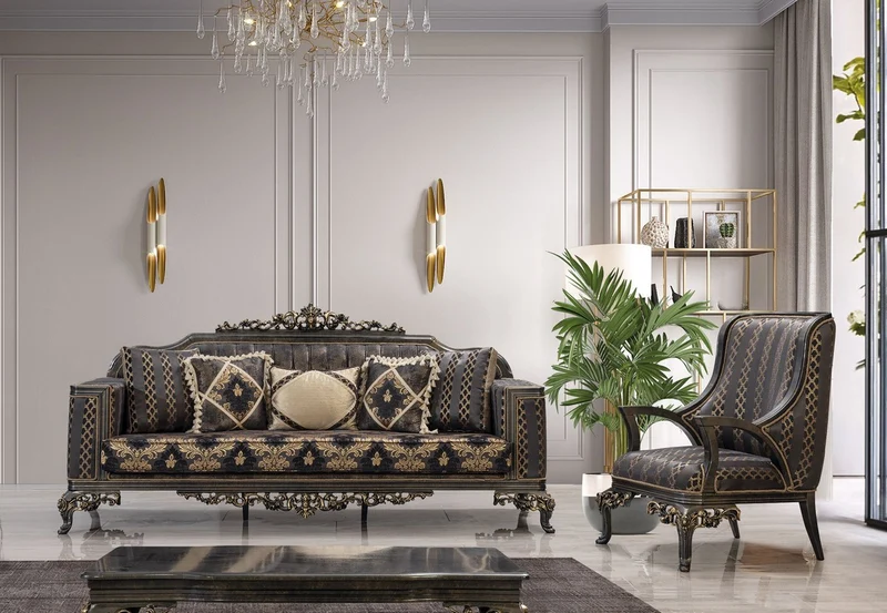 Casa Padrino Luxus Barock Sofa Lila / Grau / Gold - Barockstil Wohnzimmer Sofa mit elegantem Muster - Luxus Wohnzimmer Möbel im Barockstil - Barock Möbel - Barock Einrichtung