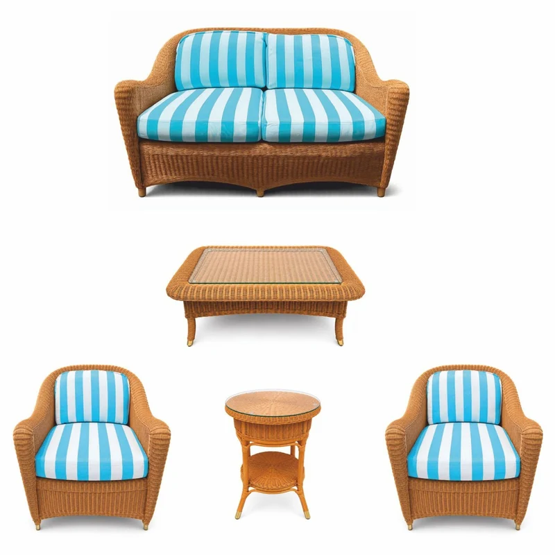 Casa Padrino Luxus Rattan Wohnzimmer Set - 1 Sofa & 2 Sessel & 1 Couchtisch & 1 Beistelltisch - Hotel Möbel - Luxus Möbel
