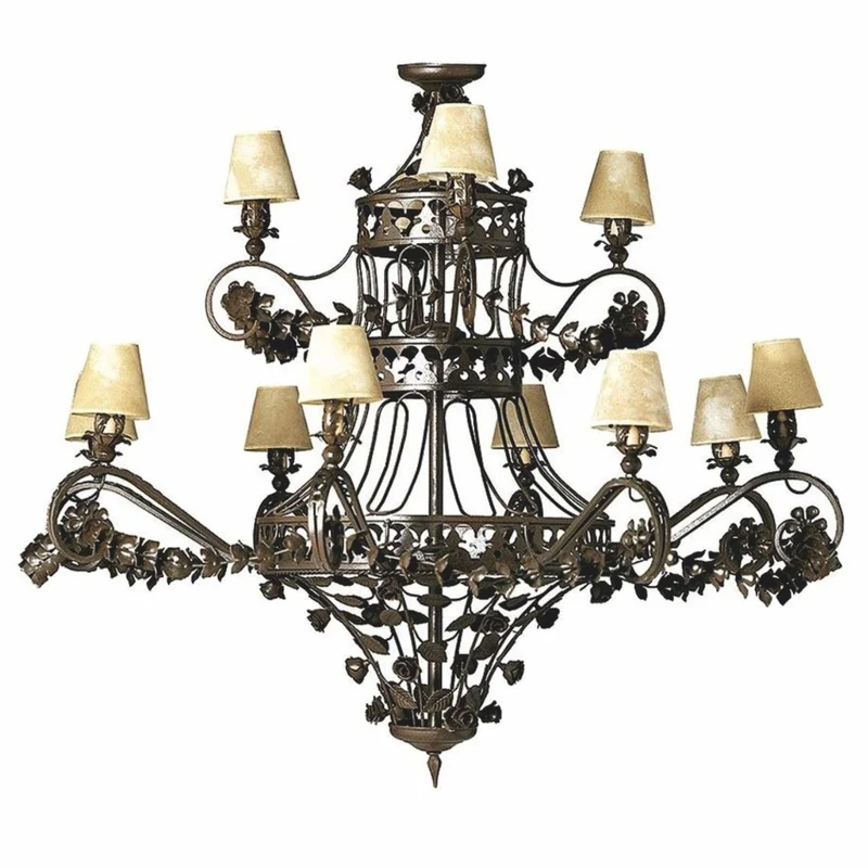 Casa Padrino Luxus Barock Schmiedeeisen Kronleuchter Braun / Beige Ø 150 x H. 130 cm