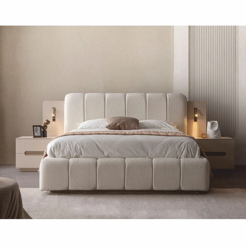 Casa Padrino Luxus Schlafzimmer Set Weiß / Grau - 1 Doppelbett & 2 Nachttische