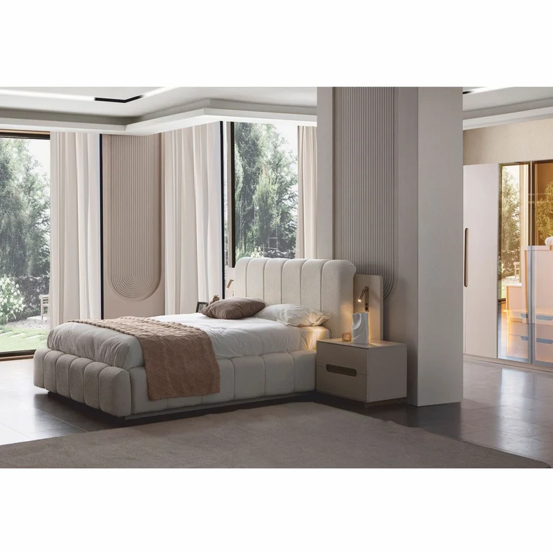 Casa Padrino Luxus Schlafzimmer Set Weiß / Grau - 1 Doppelbett & 2 Nachttische