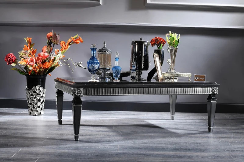 Casa Padrino Luxus Barock Wohnzimmer Set Lila / Schwarz / Silber - 1 Sofa & 1 Sessel & 1 Couchtisch & 1 Beistelltisch - Barockmöbel