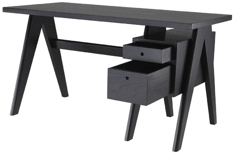 Casa Padrino Luxus Schreibtisch Schwarz 140 x 69 x H. 77 cm - Eleganter Massivholz Schreibtisch mit 2 Schubladen - Luxus Büro Möbel