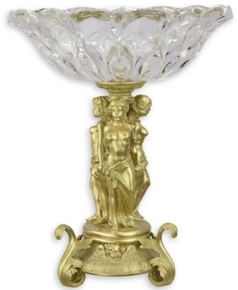 Casa Padrino Barock Glasschale mit Bronze Ständer Gold Ø 35 x H. 43,6 cm - Prunkvolle Obstschale - Barock Deko Accessoires