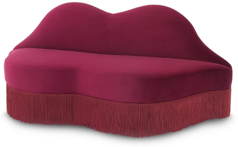Casa Padrino Designer Samt Sofa Lippen Mund Bordeauxrot 195 x 80 x H. 97 cm - Designer Wohnzimmer Möbel - Luxus Kollektion