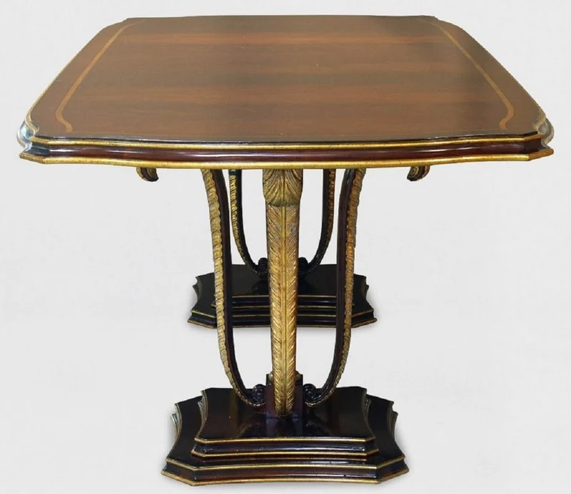 Casa Padrino Luxus Barock Esstisch Braun / Gold 240 x 110 x H. 78 cm - Edler Massivholz Küchentisch mit dekorativen handgeschnitzten Federn - Esszimmer Möbel im Barockstil
