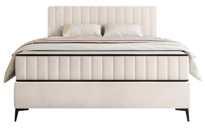 Kontinentales Bett 140x200 cm Mufasso mit Stauraum, cremefarbener Velours, wasserabweisend