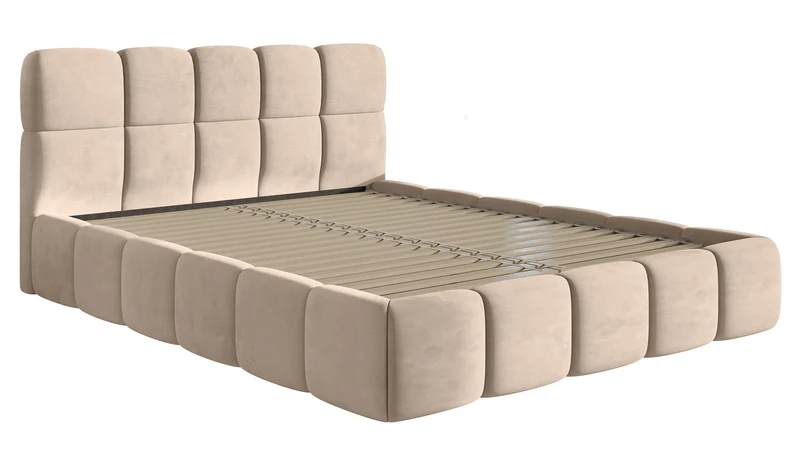 Polsterbett 140x200 cm Cloudy, beige, Velours, wasserabweisend und leicht zu reinigen