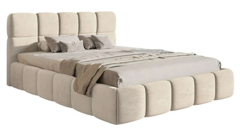 Polsterbett 140x200 cm Cloudy hellbeige, Velours, wasserabweisend, pflegeleicht