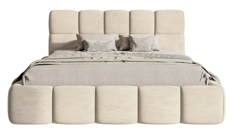 Polsterbett 140x200 cm Cloudy hellbeige, Velours, wasserabweisend, pflegeleicht
