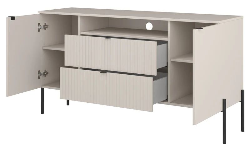 Zweitrüriger Ore-Kommode mit zwei Schubladen, 140 cm, Kaschmirfarben mit geriffelter Front