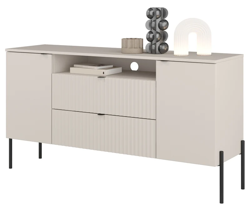 Zweitrüriger Ore-Kommode mit zwei Schubladen, 140 cm, Kaschmirfarben mit geriffelter Front