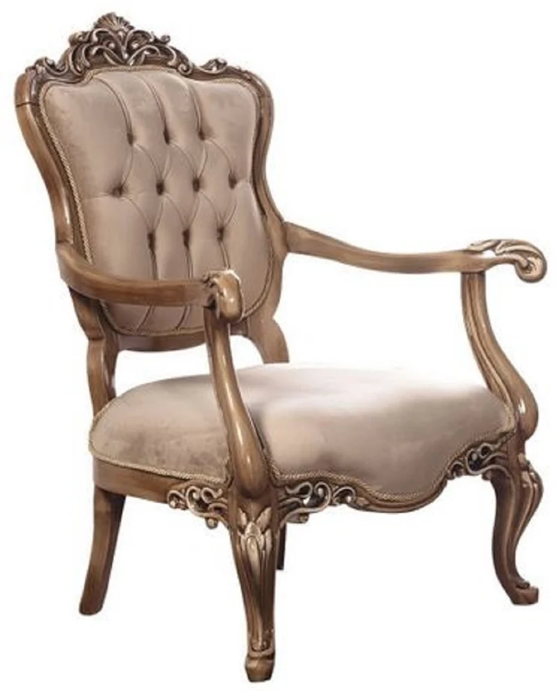 Casa Padrino Luxus Barock Wohnzimmer Sessel Grau / Braun - Prunkvoller Sessel im Barockstil - Handgefertigte Barock Wohnzimmer Möbel
