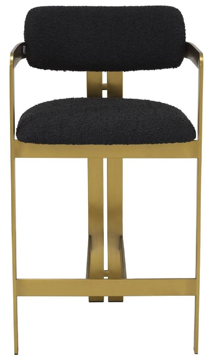 Casa Padrino Luxus Barstuhl Schwarz / Messing 53 x 44,5 x H. 97 cm - Gepolsterter Edelstahl Barhocker - Luxus Barmöbel
