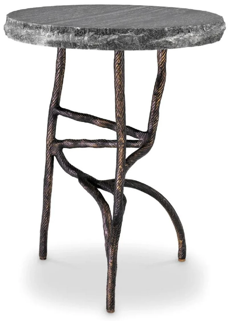 Casa Padrino Luxus Beistelltisch Vintage Messing / Schwarz Ø 45,5 x H. 58 cm - Runder Messing Tisch mit Marmorplatte - Wohnzimmer Möbel - Luxus Möbel - Wohnzimmer Einrichtung - Luxus Qualität