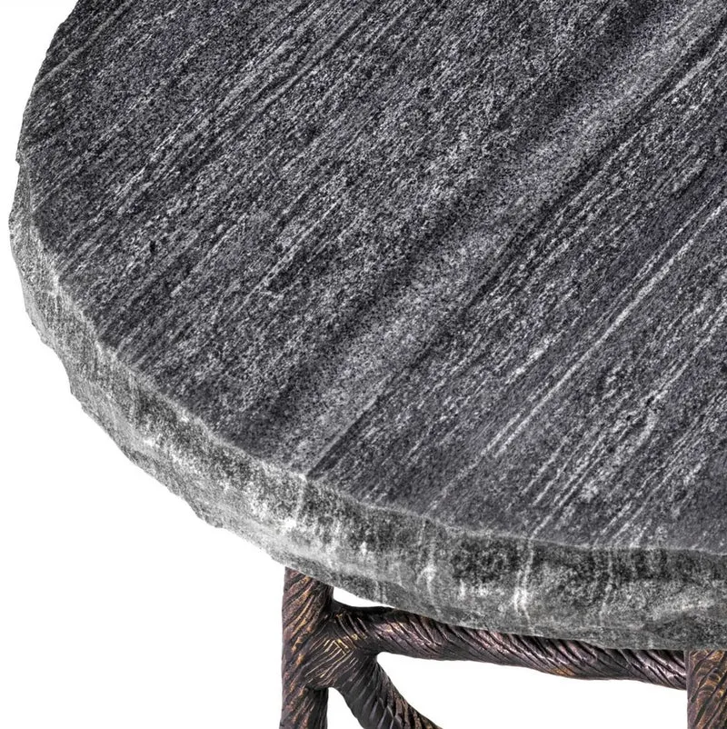 Casa Padrino Luxus Beistelltisch Vintage Messing / Schwarz Ø 45,5 x H. 58 cm - Runder Messing Tisch mit Marmorplatte - Wohnzimmer Möbel - Luxus Möbel - Wohnzimmer Einrichtung - Luxus Qualität