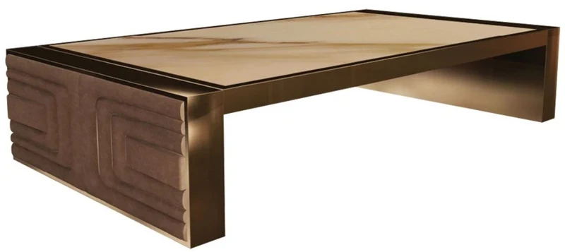 Casa Padrino Luxus Couchtisch Weiß / Gold / Taupe 160 x 90 x H. 36 cm - Moderner Wohnzimmertisch mit Calacatta Marmorplatte - Hotel Möbel - Luxus Qualität - Made in Italy