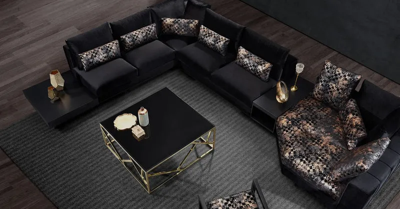 Casa Padrino Luxus Couchtisch Gold / Schwarz 125 x 125 x H. 43 cm - Quadratischer Edelstahl Wohnzimmertisch mit Glasplatte - Wohnzimmer Möbel - Luxus Qualität