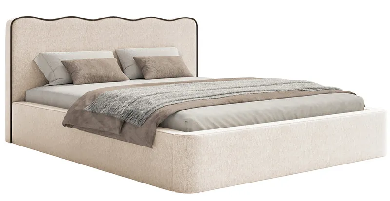 Polsterbett 140x200 cm Duney mit Stauraum, hellbeige Geflecht