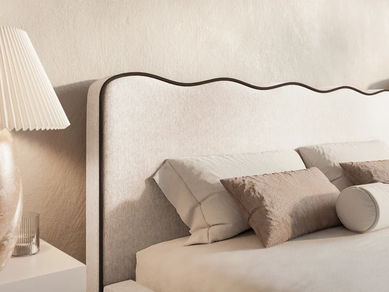 Polsterbett 140x200 cm Duney mit Stauraum, hellbeige Geflecht