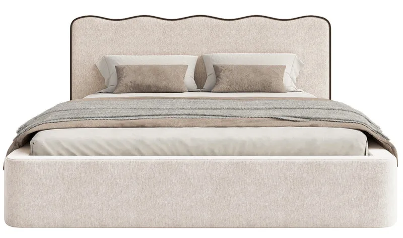Polsterbett 140x200 cm Duney mit Stauraum, hellbeige Geflecht