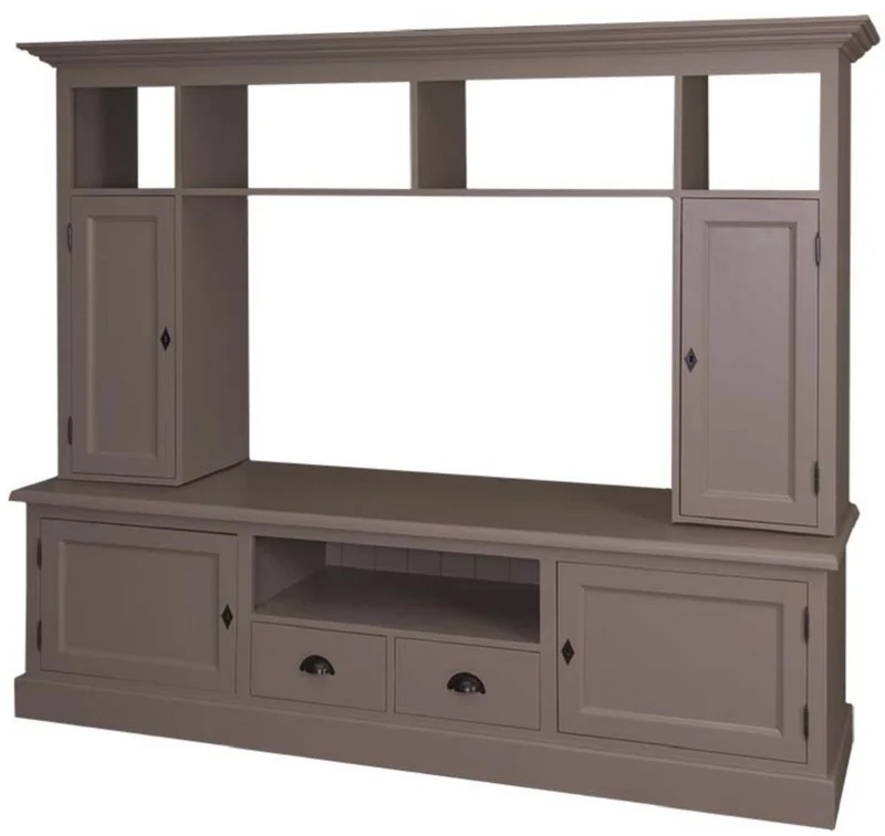 Casa Padrino Landhausstil Fernsehschrank Oliv 207 x 46 x H. 166 cm - Massivholz TV Schrank - Wohnzimmerschrank - Landhausstil Wohnzimmermöbel