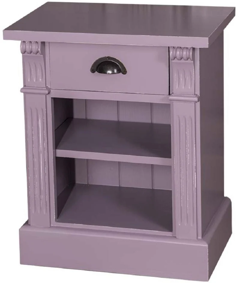 Casa Padrino Landhausstil Nachttisch mit Schublade und Regal Antik Lila 49 x 33 x H. 60 cm - Massivholz Nachtkommode - Nachtschrank - Landhausstil Schlafzimmermöbel
