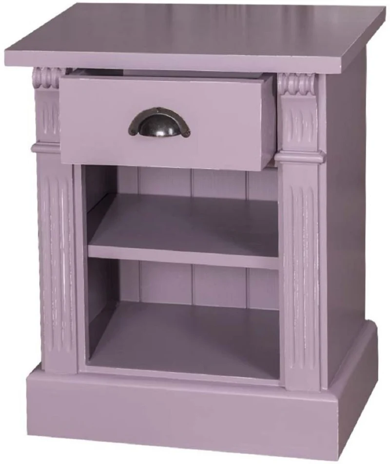 Casa Padrino Landhausstil Nachttisch mit Schublade und Regal Antik Lila 49 x 33 x H. 60 cm - Massivholz Nachtkommode - Nachtschrank - Landhausstil Schlafzimmermöbel