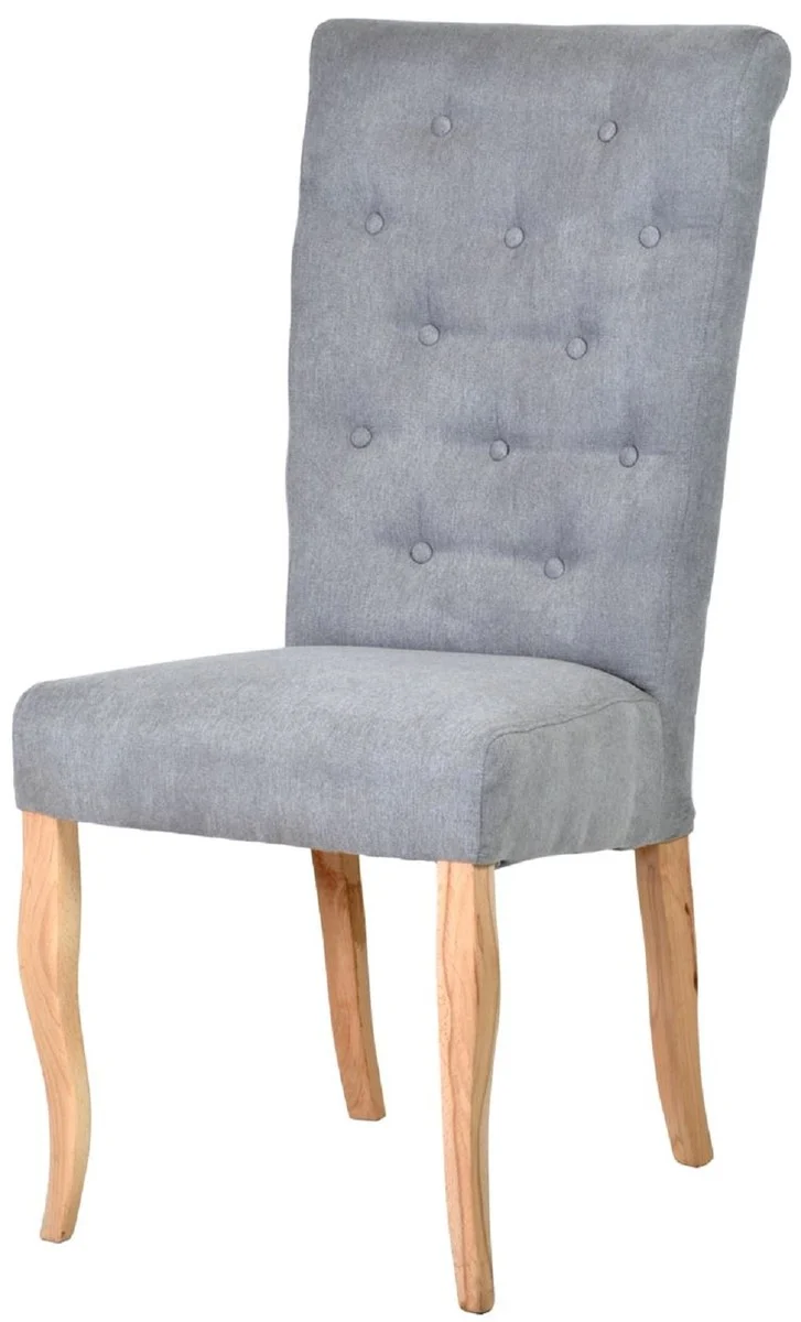 Casa Padrino Chesterfield Neo Barock Esszimmer Stuhl 4er Set Grau / Naturfarben - Küchenstühle Set - Esszimmer Möbel - Chesterfield Möbel - Neo Barock Möbel