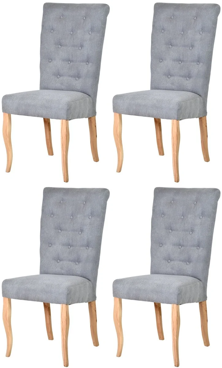 Casa Padrino Chesterfield Neo Barock Esszimmer Stuhl 4er Set Grau / Naturfarben - Küchenstühle Set - Esszimmer Möbel - Chesterfield Möbel - Neo Barock Möbel