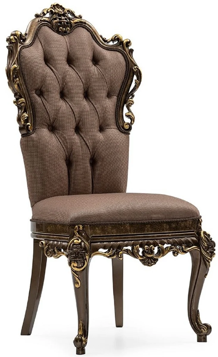 Casa Padrino Luxus Barock Esszimmer Stuhl 4er Set Grau / Braun / Gold - Prunkvolle Barockstil Küchen Stühle - Luxus Esszimmer Möbel im Barockstil - Barock Esszimmer Möbel - Barockstil Möbel