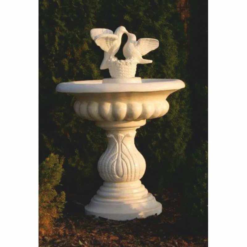 Casa Padrino Barock Vogeltränke Brunnen 2 Tauben Sandfarben Ø 79 x H. 120 cm