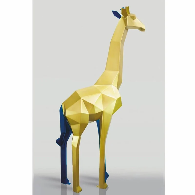 Casa Padrino XXL Deko Skulptur Giraffe Gold / Blau H. 200 cm - Abstrakte Garten Deko Figur