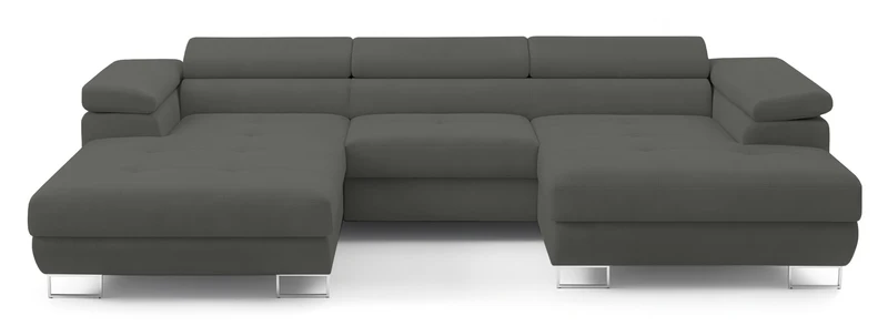 Ecksofa mit Schlaffunktion Nollia, U-förmig, rechtsseitig, mit verstellbaren Kopfstützen und zwei Aufbewahrungsboxen, dunkelgrauer Bouclé-Stoff