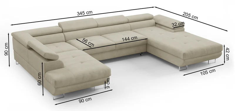 Ecksofa mit Schlaffunktion Nollia, U-förmig, rechtsseitig, mit verstellbaren Kopfstützen und zwei Aufbewahrungsboxen, dunkelgrauer Bouclé-Stoff