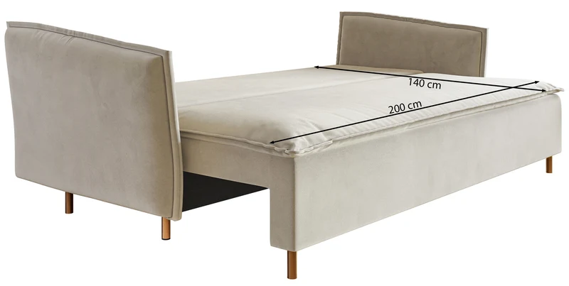 Drei-Sitzer-Schlafsofa Ummo mit Stauraum, schwarzer hydrophober Samt, goldene Beine