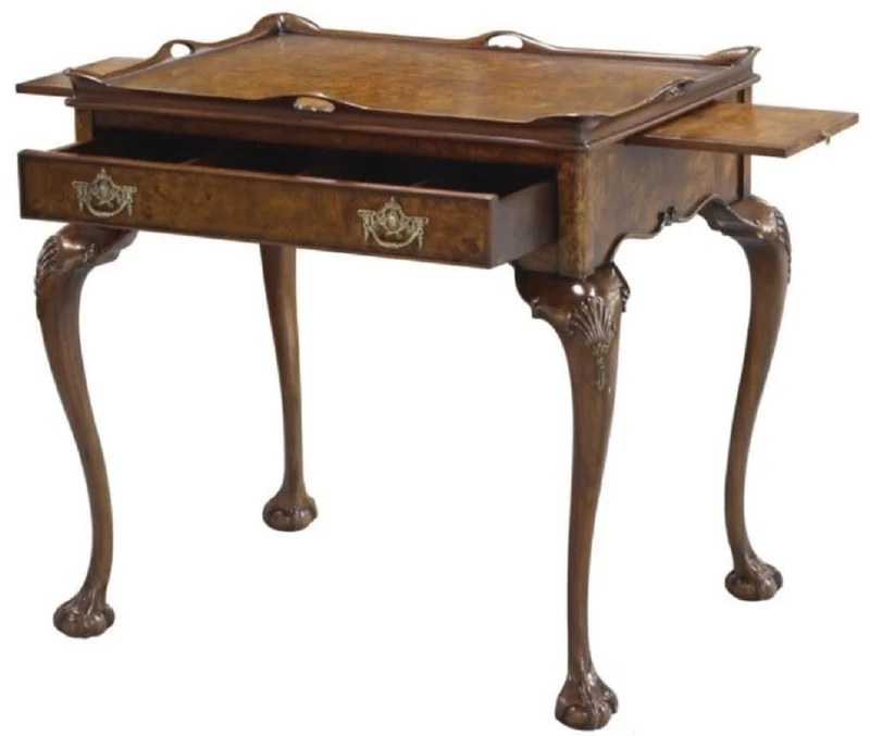 Casa Padrino Luxus Jugendstil Beistelltisch mit Schublade und abnehmbarem Tablett Braun 78 x 57 x H. 78 cm - Eleganter Teetisch - Barock & Jugendstil Wohnzimmer Möbel - Luxus Qualität