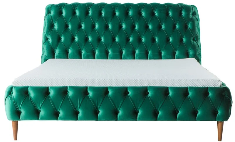 Casa Padrino Luxus Chesterfield Doppelbett Grün / Braun - Verschiedene Größen - Modernes Bett mit Matratze - Schlafzimmer Möbel