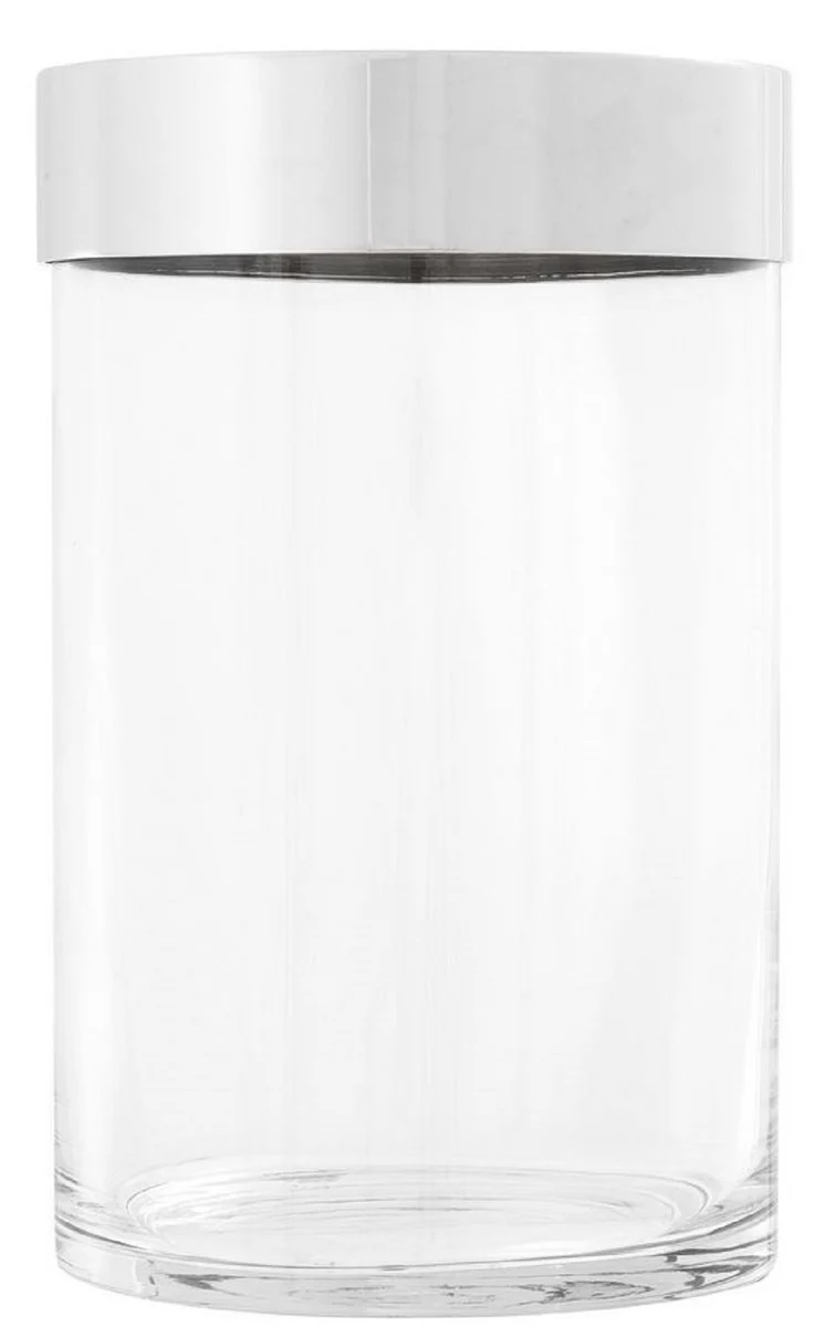Casa Padrino Luxus Kerzenleuchter Silber Ø 20 x H. 31,5 cm - Runder Glas Kerzenleuchter mit Aluminium Ring - Luxus Kollektion