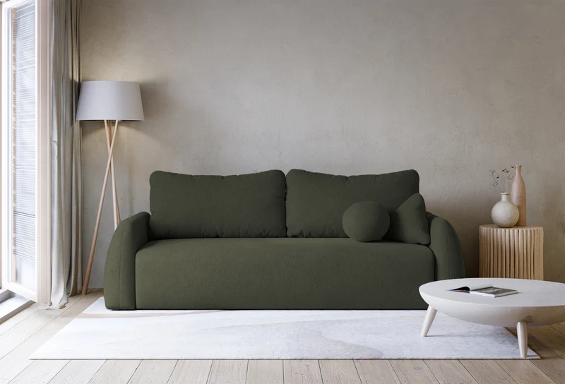 Dreisitziges ausklappbares Sofa Nubelle, dunkelgrün, hydrophober Chenille-Stoff