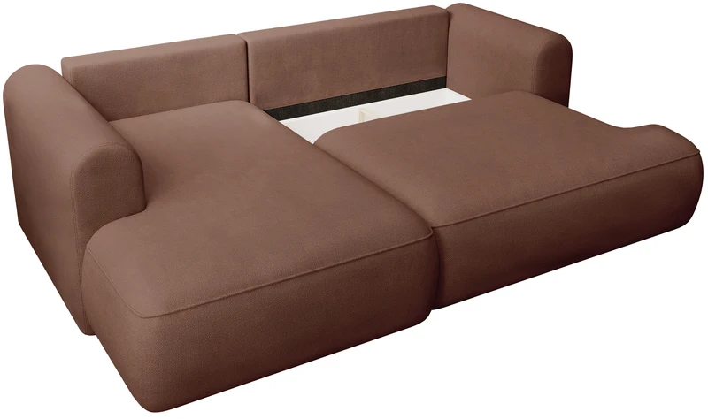 Ecksofa mit Schlaffunktion Ovo Mini, L-förmig, linksseitig, kupferfarben, pflegeleichter Chenille-Stoff