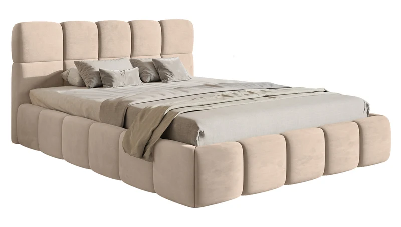 Gepolstertes Bett 120x200 cm Cloudy, beige, wasserabweisender, pflegeleichter Velours
