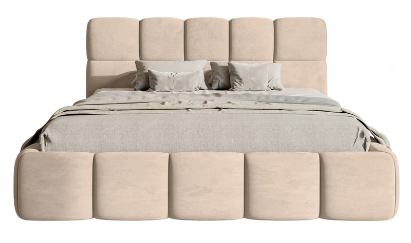 Gepolstertes Bett 120x200 cm Cloudy, beige, wasserabweisender, pflegeleichter Velours