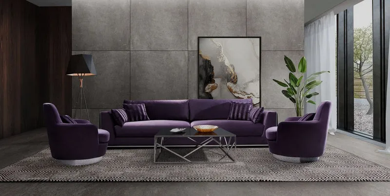 Casa Padrino Luxus Drehsessel Lila / Silber 83 x 86 x H. 81 cm - Wohnzimmer Sessel mit dekorativem Kissen - Luxus Wohnzimmer Möbel