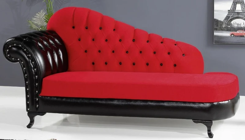 Casa Padrino Barock Chaiselongue Rot / Schwarz 183 x 80 x H. 94 cm - Edle Massivholz Chaiselongue mit Kunstleder - Barock Möbel