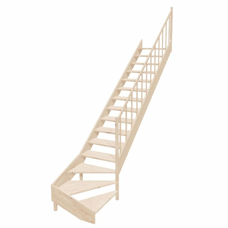 Casa Padrino Luxus Eck-Holztreppe mit Geländer rechte Seite Naturfarben H. 364 cm